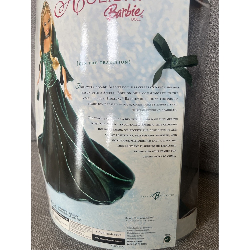 2004 Mattel Special Edition Holiday Barbie Doll Collector Blonde Green Dress - Picture 9 of 9